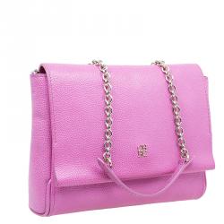 Pre Owned Carolina Herrera Pink Leather Minueto Shoulder Flap Bag