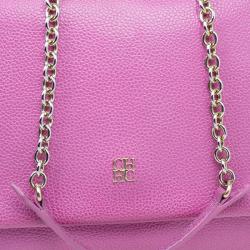 Pre Owned Carolina Herrera Pink Leather Minueto Shoulder Flap Bag
