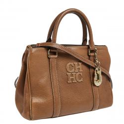 Pre Owned Carolina Herrera Brown Pebbled Leather Small Matteo Tote