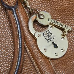 Pre Owned Carolina Herrera Brown Pebbled Leather Small Matteo Tote