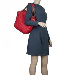Pre Owned Carolina Herrera Red Quilted Monogram Leather Hobo