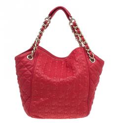 Pre Owned Carolina Herrera Red Quilted Monogram Leather Hobo