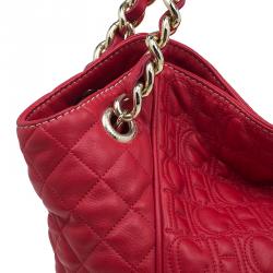 Pre Owned Carolina Herrera Red Quilted Monogram Leather Hobo