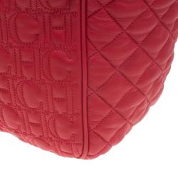 Pre Owned Carolina Herrera Red Quilted Monogram Leather Hobo