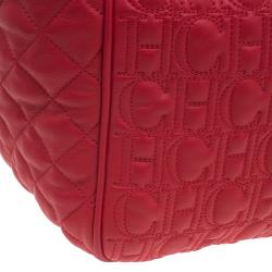 Pre Owned Carolina Herrera Red Quilted Monogram Leather Hobo