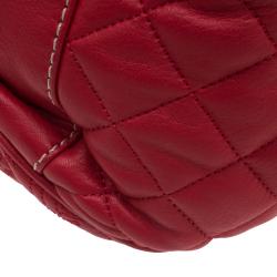 Pre Owned Carolina Herrera Red Quilted Monogram Leather Hobo