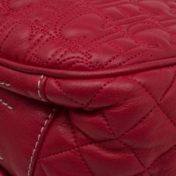 Pre Owned Carolina Herrera Red Quilted Monogram Leather Hobo