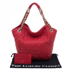 Pre Owned Carolina Herrera Red Quilted Monogram Leather Hobo