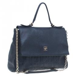 Pre Owned Carolina Herrera Black Leather Minueto Flap Bag