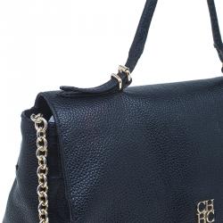 Pre Owned Carolina Herrera Black Leather Minueto Flap Bag