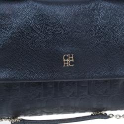 Pre Owned Carolina Herrera Black Leather Minueto Flap Bag