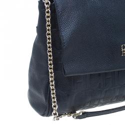 Pre Owned Carolina Herrera Black Leather Minueto Flap Bag