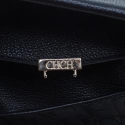 Pre Owned Carolina Herrera Black Leather Minueto Flap Bag