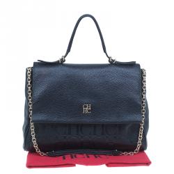 Pre Owned Carolina Herrera Black Leather Minueto Flap Bag