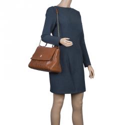 Pre Owned Carolina Herrera Brown Leather Minueto Flap Bag