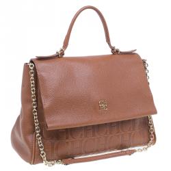 Pre Owned Carolina Herrera Brown Leather Minueto Flap Bag