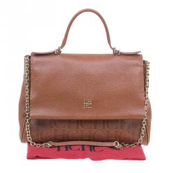 Pre Owned Carolina Herrera Brown Leather Minueto Flap Bag