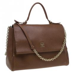 Pre Owned Carolina Herrera Brown Leather Minueto Flap Bag