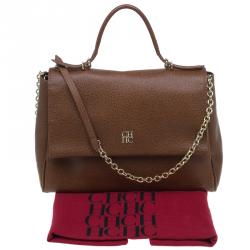 Pre Owned Carolina Herrera Brown Leather Minueto Flap Bag