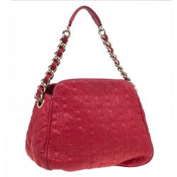 Pre Owned Carolina Herrera Red Quilted Monogram Leather Hobo