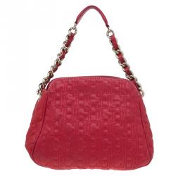 Pre Owned Carolina Herrera Red Quilted Monogram Leather Hobo