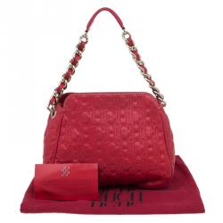Pre Owned Carolina Herrera Red Quilted Monogram Leather Hobo