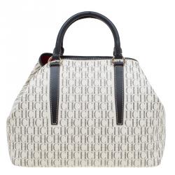 Pre Owned Carolina Herrera Beige Monogram Coated Canvas Shopper Tote