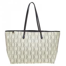Pre Owned Carolina Herrera Beige Monogram Coated Canvas Shopper Tote