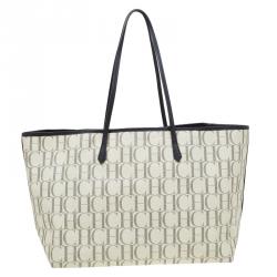 Pre Owned Carolina Herrera Beige Monogram Coated Canvas Shopper Tote