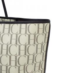 Pre Owned Carolina Herrera Beige Monogram Coated Canvas Shopper Tote