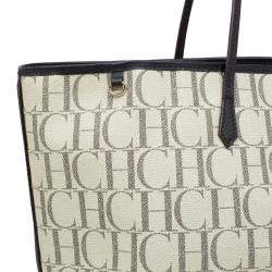 Pre Owned Carolina Herrera Beige Monogram Coated Canvas Shopper Tote