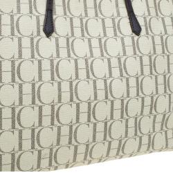 Pre Owned Carolina Herrera Beige Monogram Coated Canvas Shopper Tote
