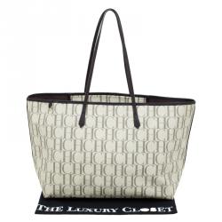 Pre Owned Carolina Herrera Beige Monogram Coated Canvas Shopper Tote