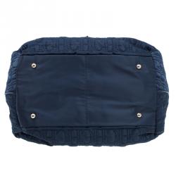 Pre Owned Carolina Herrera Navy Blue Monogram Nylon Drawstring Tote