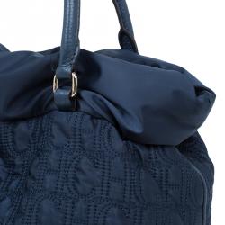 Pre Owned Carolina Herrera Navy Blue Monogram Nylon Drawstring Tote
