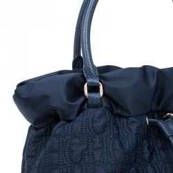 Pre Owned Carolina Herrera Navy Blue Monogram Nylon Drawstring Tote