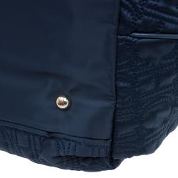 Pre Owned Carolina Herrera Navy Blue Monogram Nylon Drawstring Tote