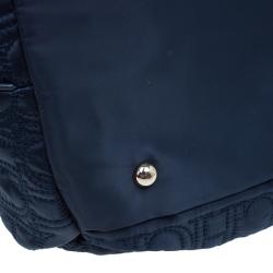 Pre Owned Carolina Herrera Navy Blue Monogram Nylon Drawstring Tote
