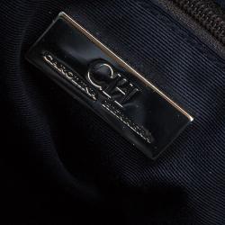 Pre Owned Carolina Herrera Navy Blue Monogram Nylon Drawstring Tote