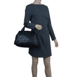 Pre Owned Carolina Herrera Black Monogram Leather Tote Bag