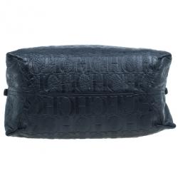 Pre Owned Carolina Herrera Black Monogram Leather Tote Bag