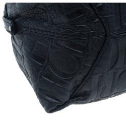 Pre Owned Carolina Herrera Black Monogram Leather Tote Bag