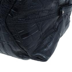 Pre Owned Carolina Herrera Black Monogram Leather Tote Bag