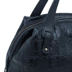 Pre Owned Carolina Herrera Black Monogram Leather Tote Bag