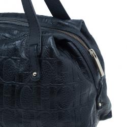 Pre Owned Carolina Herrera Black Monogram Leather Tote Bag