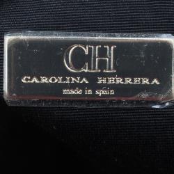 Pre Owned Carolina Herrera Black Monogram Leather Tote Bag