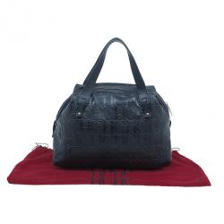 Pre Owned Carolina Herrera Black Monogram Leather Tote Bag