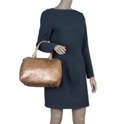 Pre Owned Carolina Herrera Metallic Leather Medium Andy Boston Bag