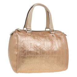 Pre Owned Carolina Herrera Metallic Leather Medium Andy Boston Bag