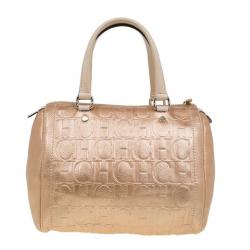 Pre Owned Carolina Herrera Metallic Leather Medium Andy Boston Bag